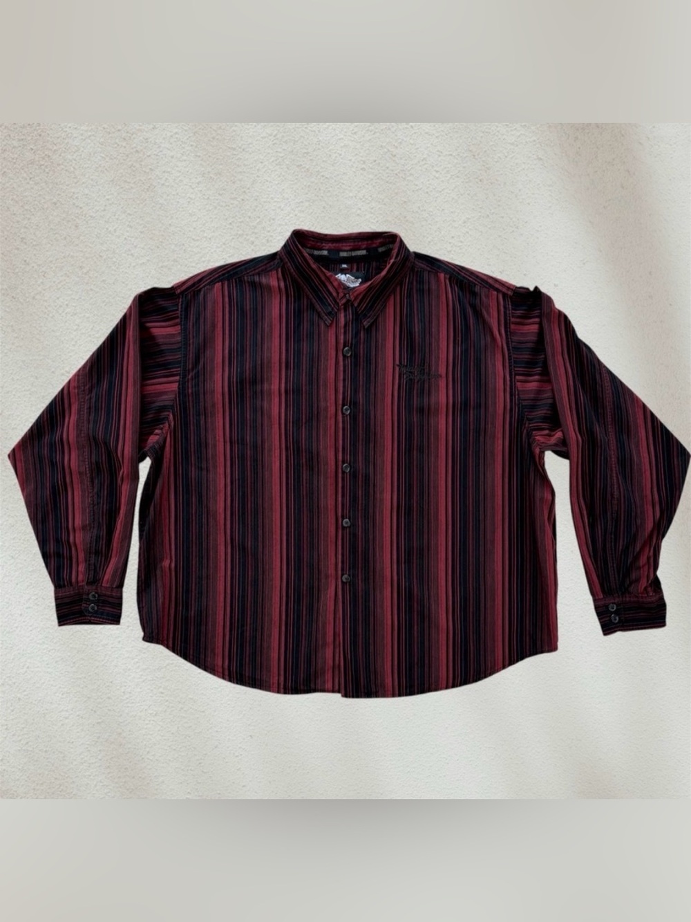 Harley-Davidson Black & Red Striped Long Sleeve Button Down Cotton Shirt, XXL
